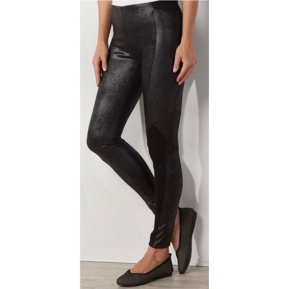 Soft Surroundings Black Metallic Faux-Leather Leggings